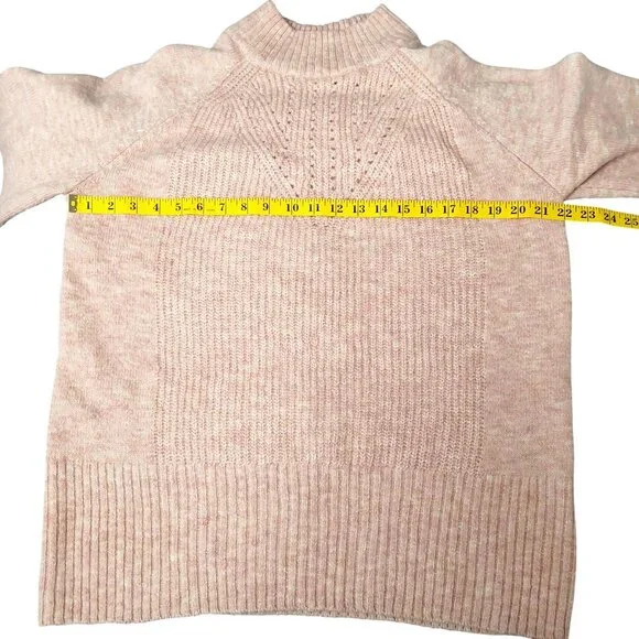 Blush Pink Pointelle Knit Mock Neck Oversized Sweater Soft Wool Blend Medium LC - Picture 5 of 10
